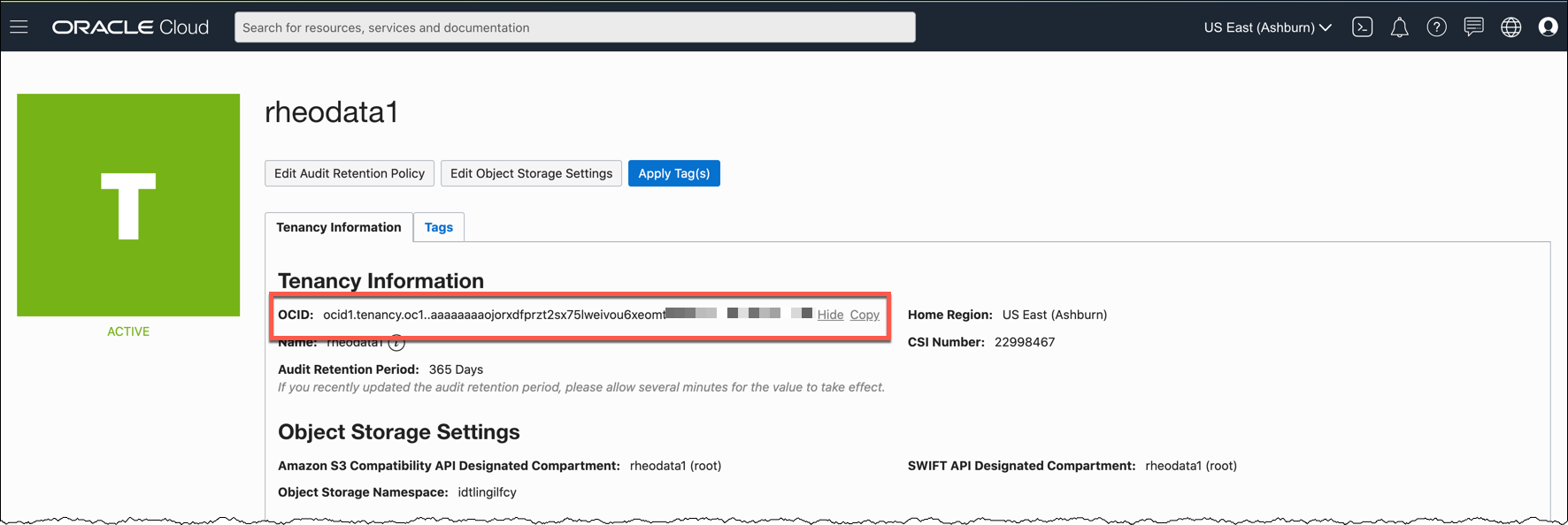 Oci tenancy info
